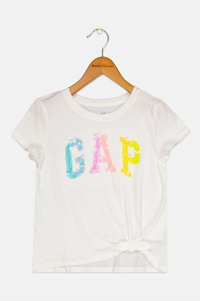 GAP Kids Girl Round Neck Short Sleeves Embellished Top, Off White