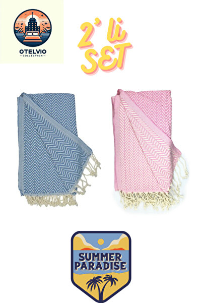 OTELVIO Σετ OTELVİO με 2 πετσέτες θαλάσσης Peshtemal, 100% βαμβάκι, Xxl 100x1...