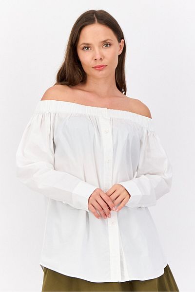 Esprit Women Off Shoulder Long Sleeves Solid Shirt, White