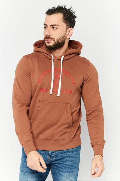 Diesel Men Hooded Long Sleeves Brand Logo Sweatshirt, Brown