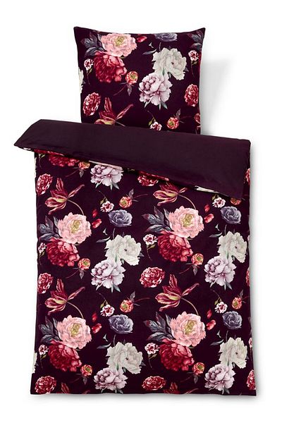 Tchibo Single Floral Print Duvet Set 135 X 200 Cm, Plum/red