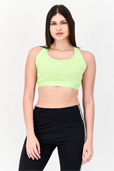 adidas حمالة صدر رياضية مبطنة بشعار العلامة التجارية للنساء، لون أخضر ليموني