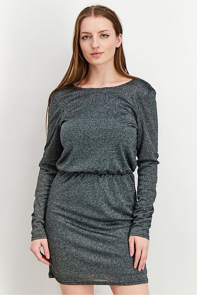NA-KD Women Textured Long Sleeve Mini Dress, Silver