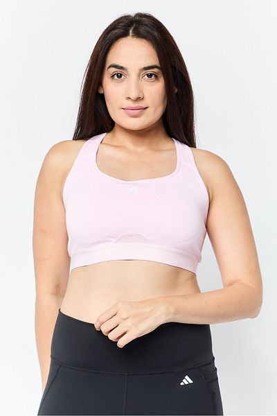 adidas Women Brand Logo Padded Sports Bra, Pink