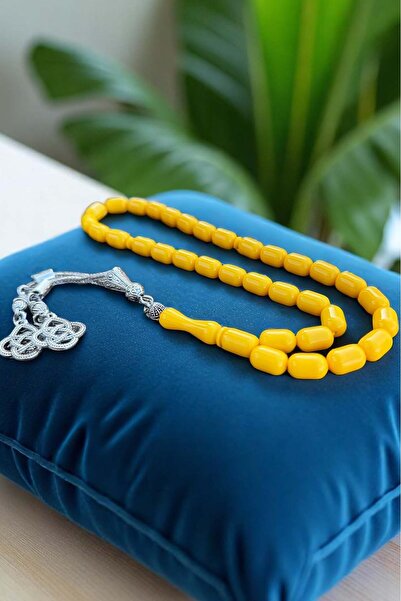 Atolyezone Erkek Sarı Beyrut Damla Kehribar Tesbih Gümüş Kaplama Püsküllü