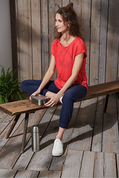 Tchibo Women Regular Fit Short Sleeve Graphic Print Top, Red