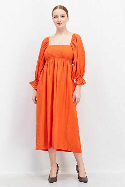OPT Women Plain Midi Dress, Orange