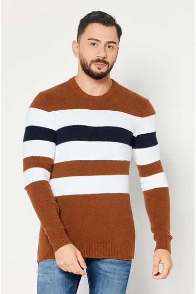 Michael Kors Men Crew Neck Stripe Long Sleeves Sweatshirt, Brown