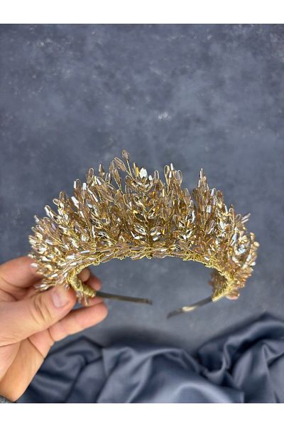 Hayalperest boncuk Elisa Design Beaded Bridal Henna Crown Hair Accessory