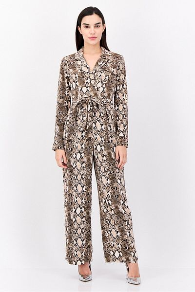 Phase Eight Women Animal Print Long Sleeve Jumpsuit, Brown