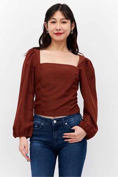 Levi's Women Square Neck Long Sleeve Allover Print Top, Brown