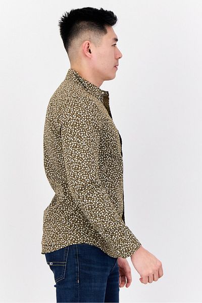 Levi's Men Slim Fit Long Sleeve Allover Print Casual Shirts, Olive/white