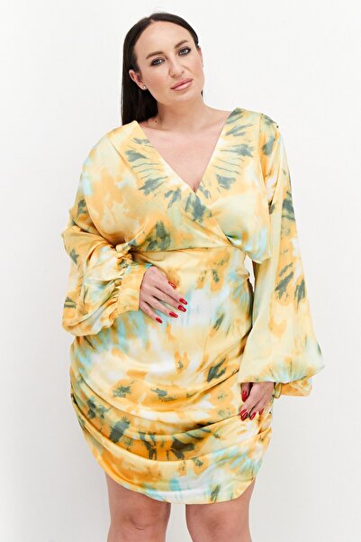 BOOHOO فستان قصير نسائي منحني ومصبوغ بالربطة، برتقالي اللون