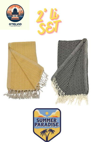 OTELVIO Σετ OTELVİO με 2 πετσέτες θαλάσσης Peshtemal, 100% βαμβάκι, Xxl 100x1...