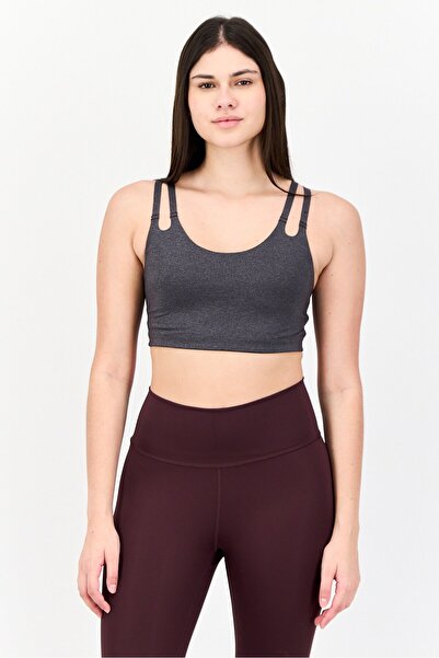 adidas حمالة صدر رياضية مبطنة بشعار العلامة التجارية للنساء، رمادي باهت