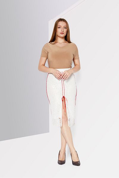 PİNKO Women Textured Midi Skirt, White Combo