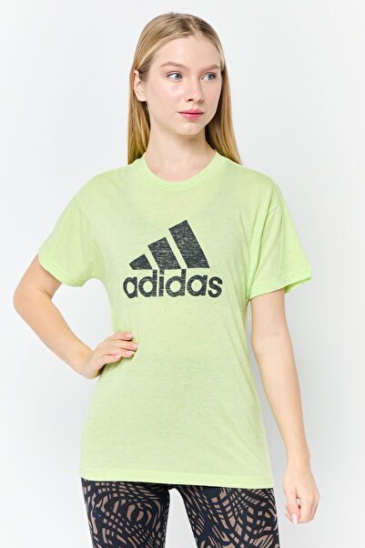 adidas تي شيرت رياضي نسائي بأكمام قصيرة للتدريب، أخضر