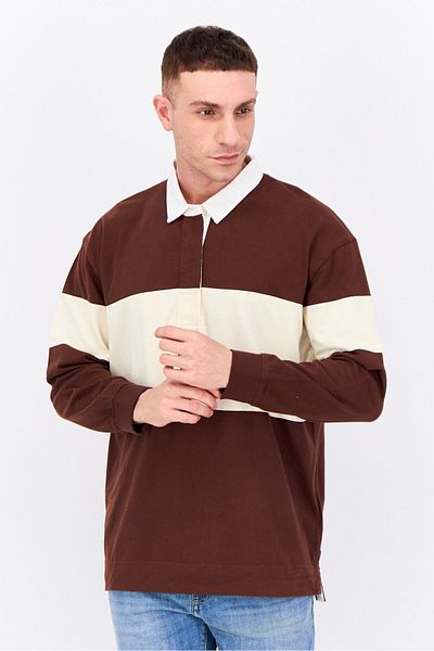 Gant قميص بولو رجالي بقصّة عادية وأكمام طويلة بلونين، بني