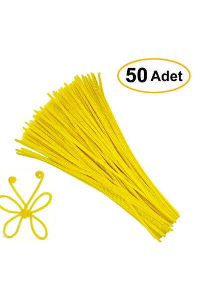 Hobialem 50 Adet - Sarı Renkli Şönil, Eğitici Şönil Seti, Tüylü Tel, 30 cm, P...