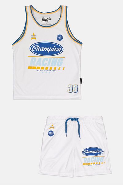 Brooklyn Kids Boy 2 Pieces Graphic Cycling Jersey And Shorts Set, White