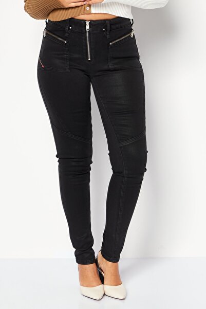 Diesel Women Super Skinny Fit Solid Stretchable Jeans, Black