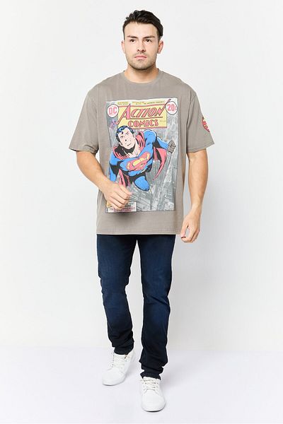 DC Men Superman Crew Neck Short Sleeves T-shirt, Grey