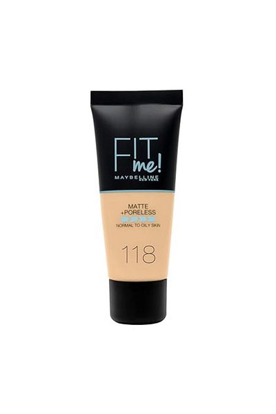 LEADING LINES Maybelline New York Fit Me Matte & Poreless Foundation, 118 Light Beige, 30 ml