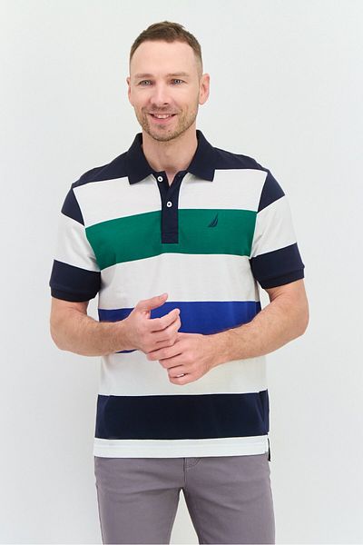 Nautica Men Regular Fit Stripe Short Sleeve Polo Shirts, Green