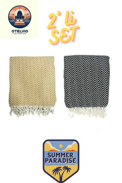 OTELVIO Σετ OTELVİO με 2 πετσέτες θαλάσσης Peshtemal, 100% βαμβάκι, Xxl 100x1...