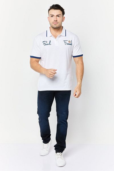 PAUL FRANK Men Regular Fit Brand Logo Short Sleeves Polo Shirt, White