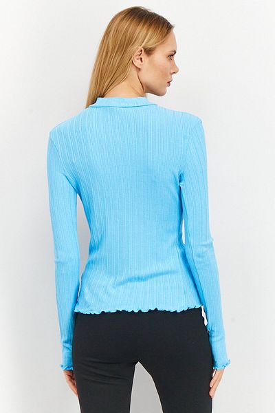 NA-KD Women Tie Neck Long Sleeve Textured Tops, Blue