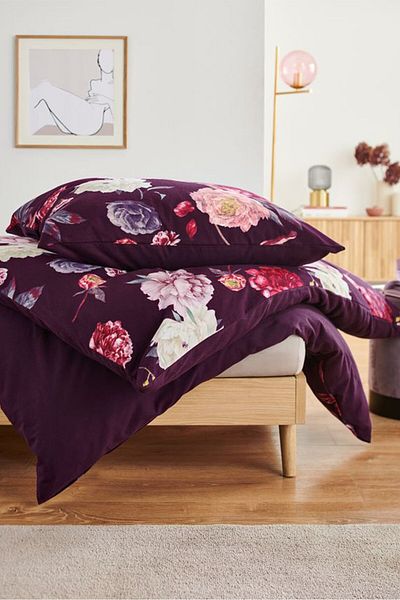 Tchibo Single Floral Print Duvet Set 135 X 200 Cm, Plum/red