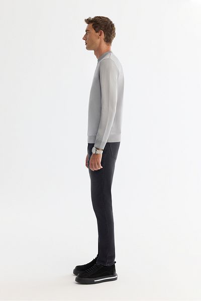 Avva Men's Gray Crew Neck Colorblock Textured Knitwear Sweater A42Y5033