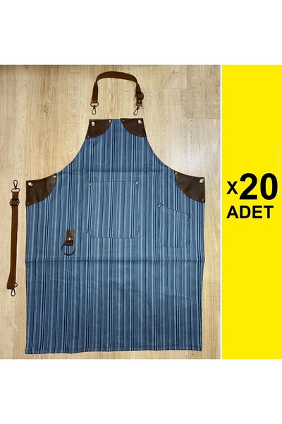 MARTEN 20'Lİ DERİ DETAYLI AŞÇI/ŞEF/GARSON/BERBER KOT KUMAŞ ÖNLÜK (ÖNK-KTDT20 10047)