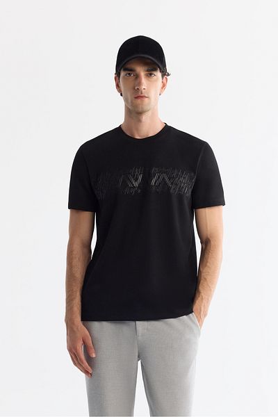Avva Men's Black Crew Neck Interlock Elastane T-Shirt A42Y1005