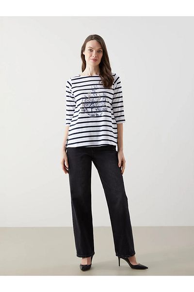 LC Waikiki Lcw Grace Navy Blue Crew Neck Striped Women's T-Shirt