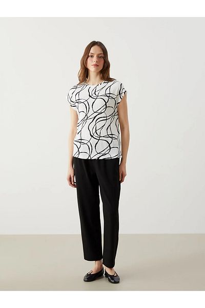 LC Waikiki Lcwaikiki Classic Ecru Crew Neck Patterned Women's T-Shirt