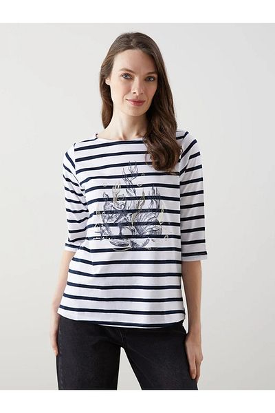 LC Waikiki Lcw Grace Navy Blue Crew Neck Striped Women's T-Shirt