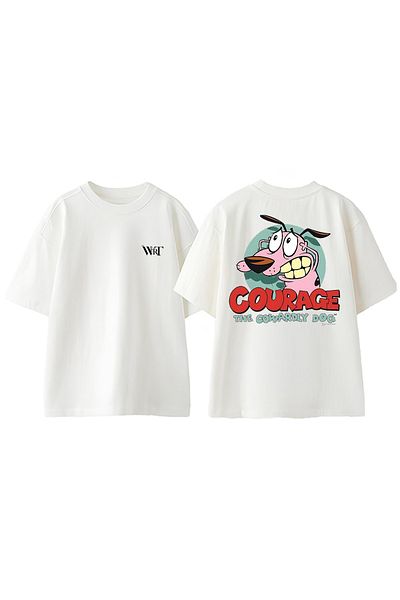 THEWERT Courage Cowardly Dog 2 Σχέδιο Πίσω Βαμβακερό Λευκό Μπλουζάκι Oversize