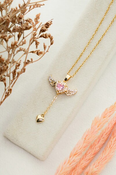 Lynare قلادة ملاك الحب من حجر الزركون من الفولاذ المقاوم للصدأ - يمكنها تحريك...