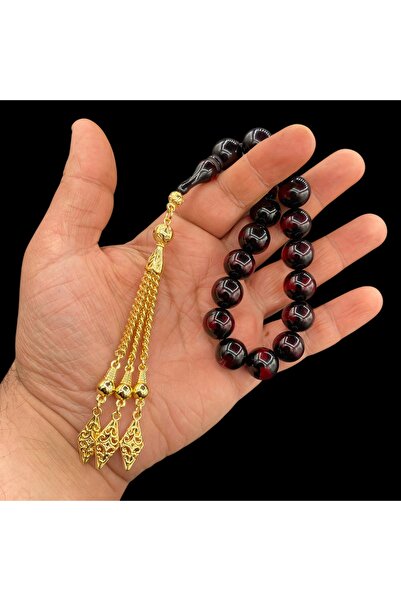 Kt SÜRMELİ TOZ KEHRİBAR 17 LİK EFE TESBİH ALTIN KAPLAMA PÜSKÜLLÜ