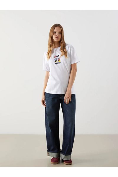 LC Waikiki Tricou alb XSIDE pentru femei cu imprimeu Mickey și prietenii