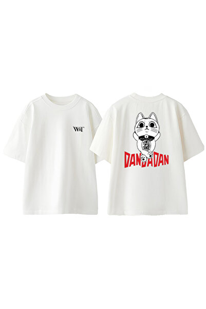 THEWERT Dandadan mačka Dizajn Leđa Štampano Pamuk Bela Oversize kroj T-shirt