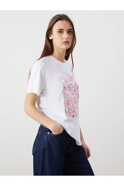 LC Waikiki Tricou de damă cu imprimeu alb cu decolteu rotund LCW Vision