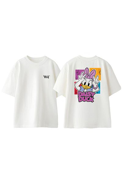 THEWERT Μπλουζάκι Daisy Duck Design Back Printed Βαμβακερό λευκό oversize μπλουζάκι