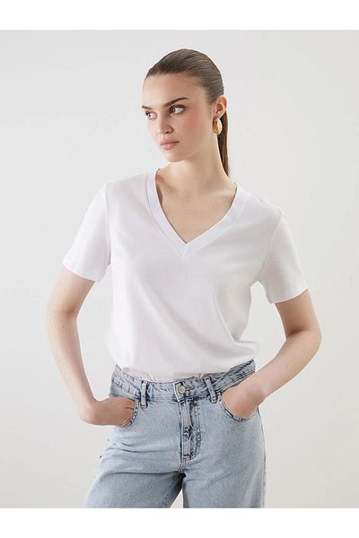 LC Waikiki Tricou alb pentru femei LCW Vision cu decolteu în V