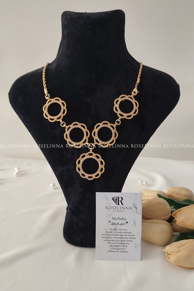 ROSELİNNA قلادة سلسلة فولاذية مكونة من 4 أرباع ونصف، وقلادة من الذهب الربع، و...