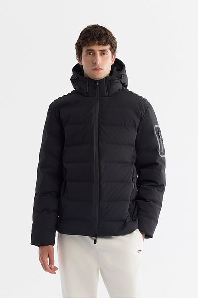 Avva Men's Black down Jacket - Hooded, Windproof, Thermometer, A42Y6157