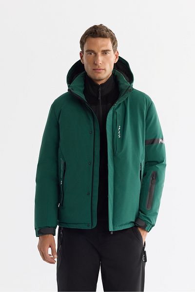 Avva Men's Green Hooded Water Repellent Windproof -20 Degree Resistant Inflatable Ski Coat A42Y6159