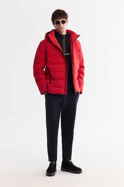 Avva Men's Red Hooded down Jacket - Water Repellent, Windproof, Thermometer A42Y6157